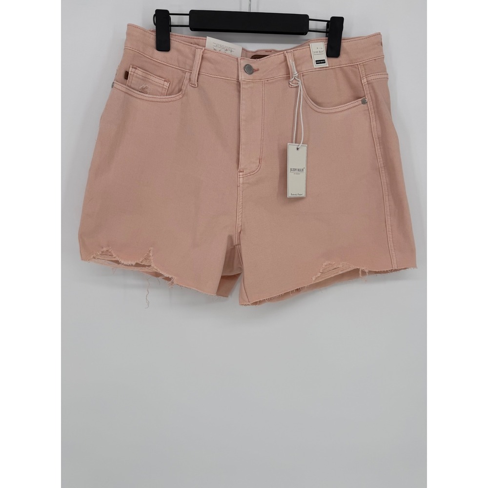 Judy Blue Blush Pink High Waist Distressed Raw‎ Hem Denim Shorts 3XL JB150149 C